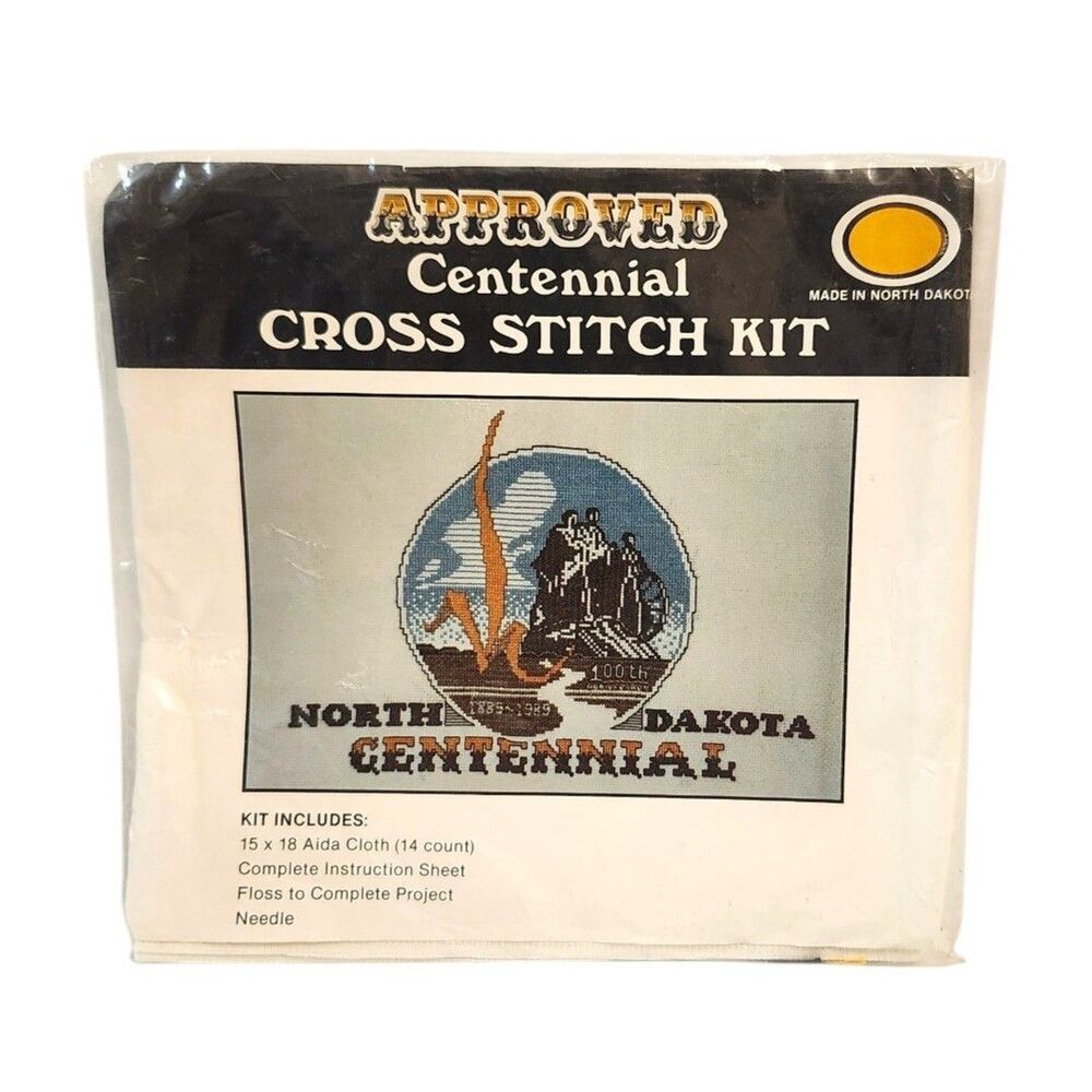 Approved Centennial Cross Stitch Kit North Dakota 100th ND 1885-1985 15x18 Aida